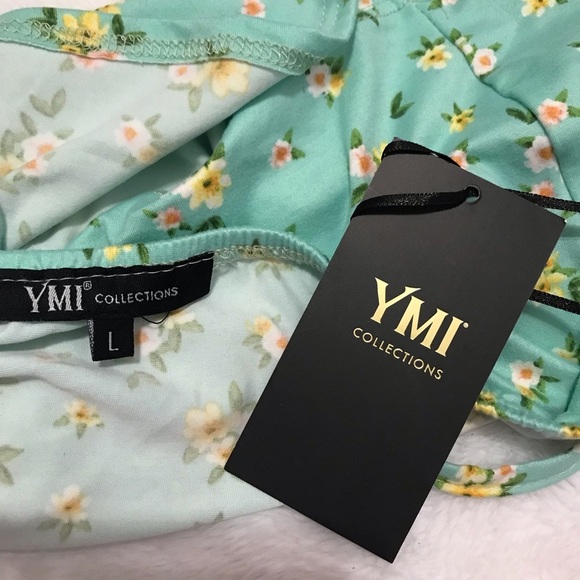 NEW YMI FLORAL TANK TOP LARGE BLUE ROSE ROSES PRINT PATTERN CROP TOP SHIRT NWT - Picture 3 of 8